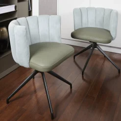 2-er Stuhlgruppe Gaia Rücken Stoff Lisboa 18 Sitz Leder Silk Dark Olive 182 4-Fuß Sterngestell Schwarz