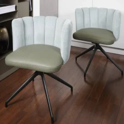 2-er Stuhlgruppe Gaia Rücken Stoff Lisboa 18 Sitz Leder Silk Dark Olive 182 4-Fuß Sterngestell Schwarz