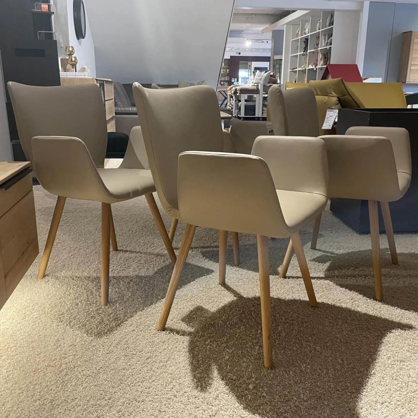 4er-Set Armlehnpolsterstuhl Kasaar Leder Prestige M 131 Kiesel Gestell Eiche Puro Geölt