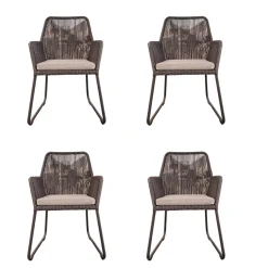 4er-Set Armlehnstuhl Allanis Bezug Stoff Copacabana White Grey 165 Grau Kufengestell Aluminium Anthrazit