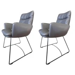 2er-Set Armlehnstuhl Arva 1512 A2 Leder Sauvage 4 8102 Anthrazit Rundrohrgestell M02 Struktur Schwarz