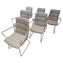 6er-Set Armlehnstuhl Arva Light Bezug Stoff Hallingdal 116 Grau Drahtkufengestell Eisenblank Einschichtlack