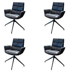 4er-Set Armlehnstuhl Arva Leder Sauvage Schwarz 4 Fuß Stern Gestell Struktur Schwarz Drehbar