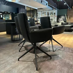 4er-Set Armlehnstuhl Arva Leder Sauvage Schwarz 4 Fuß Stern Gestell Struktur Schwarz Drehbar