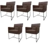 5er-Set Armlehnstuhl Caal Leder Wildanilin Braun 8001 Drahtkufengestell