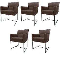 5er-Set Armlehnstuhl Caal Leder Wildanilin Braun 8001 Drahtkufengestell