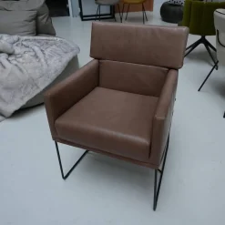 5er-Set Armlehnstuhl Caal Leder Wildanilin Braun 8001 Drahtkufengestell