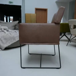 5er-Set Armlehnstuhl Caal Leder Wildanilin Braun 8001 Drahtkufengestell