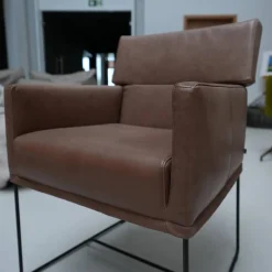 5er-Set Armlehnstuhl Caal Leder Wildanilin Braun 8001 Drahtkufengestell