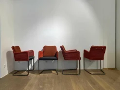 4er-Set Armlehnstuhl D43 Geflecht Rot Sitzkissen Leder Rückenkissen Stoff