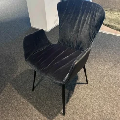 4er-Set Armlehnstuhl Dexter Vorne Stoff Charmelle Cloud Blau Rücken Leder I 89001 Schwarz Gestell Stahl Schwarz