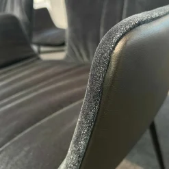 4er-Set Armlehnstuhl Dexter Vorne Stoff Charmelle Cloud Blau Rücken Leder I 89001 Schwarz Gestell Stahl Schwarz