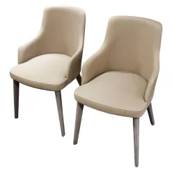 2er-Set Armlehnstuhl Eva Bezug Kunstleder A Talpa Beige Gestell Eiche Grigio Grau