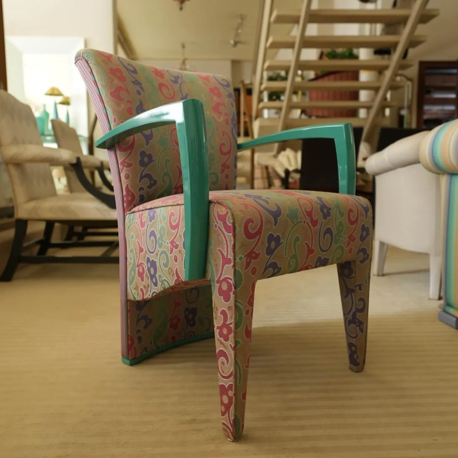 2er-Set Armlehnstuhl Extra Stoff Mehrfarbig Lack Hochglanz Grün