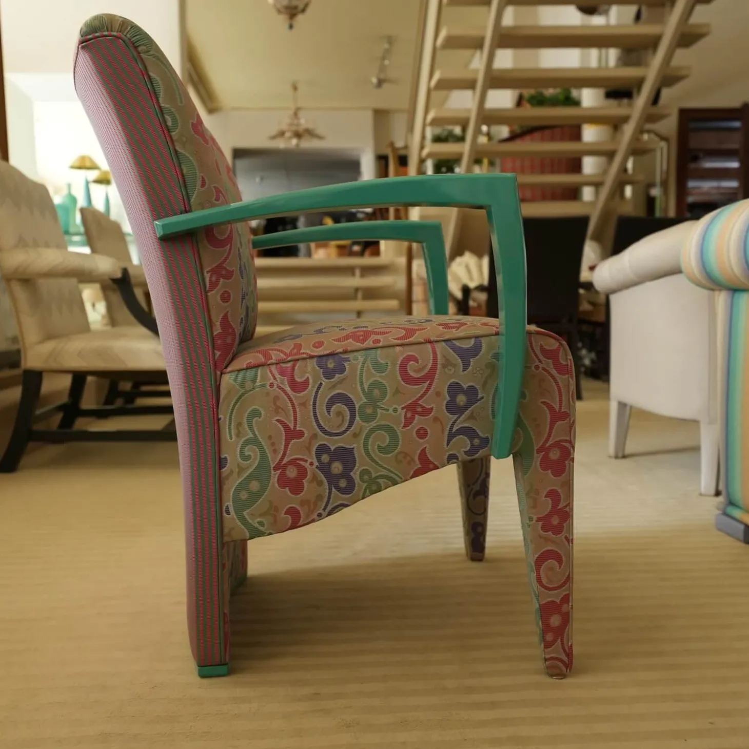 2er-Set Armlehnstuhl Extra Stoff Mehrfarbig Lack Hochglanz Grün