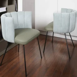 2er-Set Armlehnstuhl Gaia Rundrohrgestell Bezug Rücken Stoff Lisboa Farbe 18 Sitz Leder Silk Dark Olive