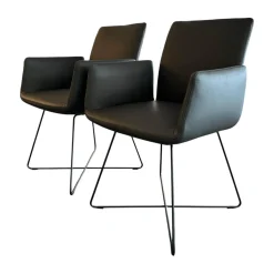 2er-Set Armlehnstuhl Jalis 541 Leder 287 Grau Drahtgestell Metall Schwarz Pulverbeschichtet