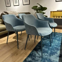 4er-Set Armlehnstuhl Kedua 4061 Bezug Stoff Bel-321 A Blau Metallfuß Dreieckig Petrol Dunkelblau