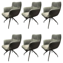 6er-Set Armlehnstuhl Leder Idaho Graphit Grau Sparkfuß Stahl Schwarz Drehbar