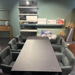 6er-Set Armlehnstuhl Leder Idaho Graphit Grau Sparkfuß Stahl Schwarz Drehbar