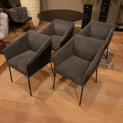 4er-Set Armlehnstuhl Milo Bezug Innen Stoff Lisboa 1 Grau Außen Leder Glove Schwarz Gestell Struktur Anthrazit