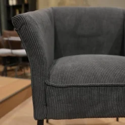 4er-Set Armlehnstuhl Milo Bezug Innen Stoff Lisboa 1 Grau Außen Leder Glove Schwarz Gestell Struktur Anthrazit