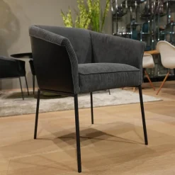 4er-Set Armlehnstuhl Milo Bezug Innen Stoff Lisboa 1 Grau Außen Leder Glove Schwarz Gestell Struktur Anthrazit