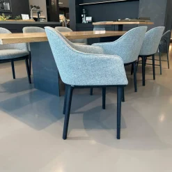 6er-Set Armlehnstuhl Softshell Stoff Savana 06 Siragrey Melange Grau Gestell Basic Dark Schwarz