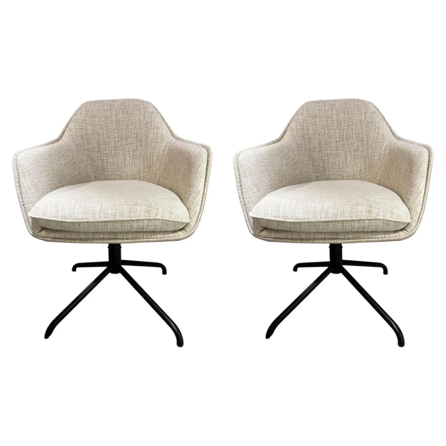 2er-Set Armlehnstuhl Sophie Innen Stoff Sama 072 Papyrus Creme Außen Leder Nature Lavagrau Gestell Schwarz Pulverbeschichtet