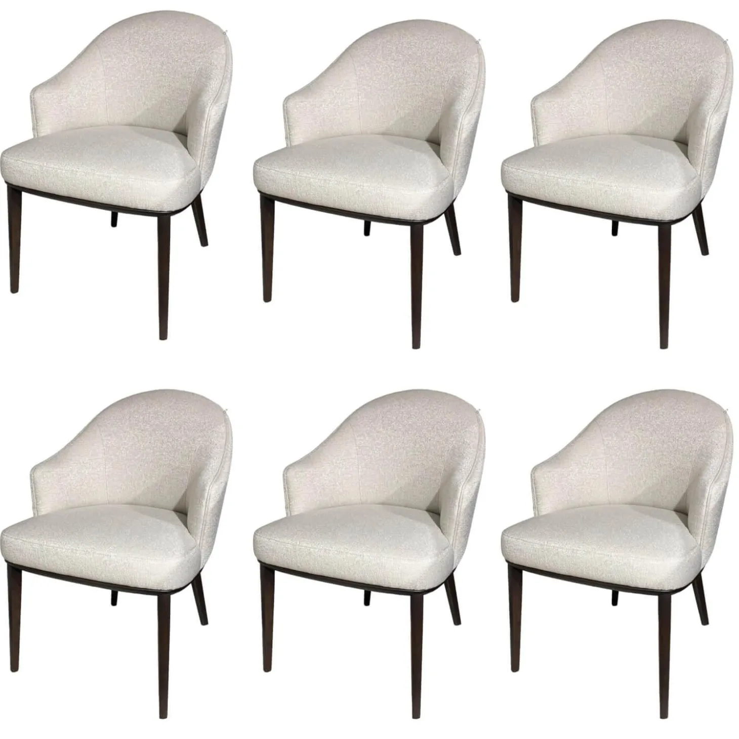 6er-Set Armlehnstuhl Virna Bezug Stoff Rubelli Fabthirty Bianco Creme Holzgestell Esche Gebeizt Moka Braun