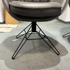 6er-Set Armlehnstuhl WK 708 Stoff JAB A91062 Rosa Und Leder Granada Steel Grau Drehgestell Schwarz