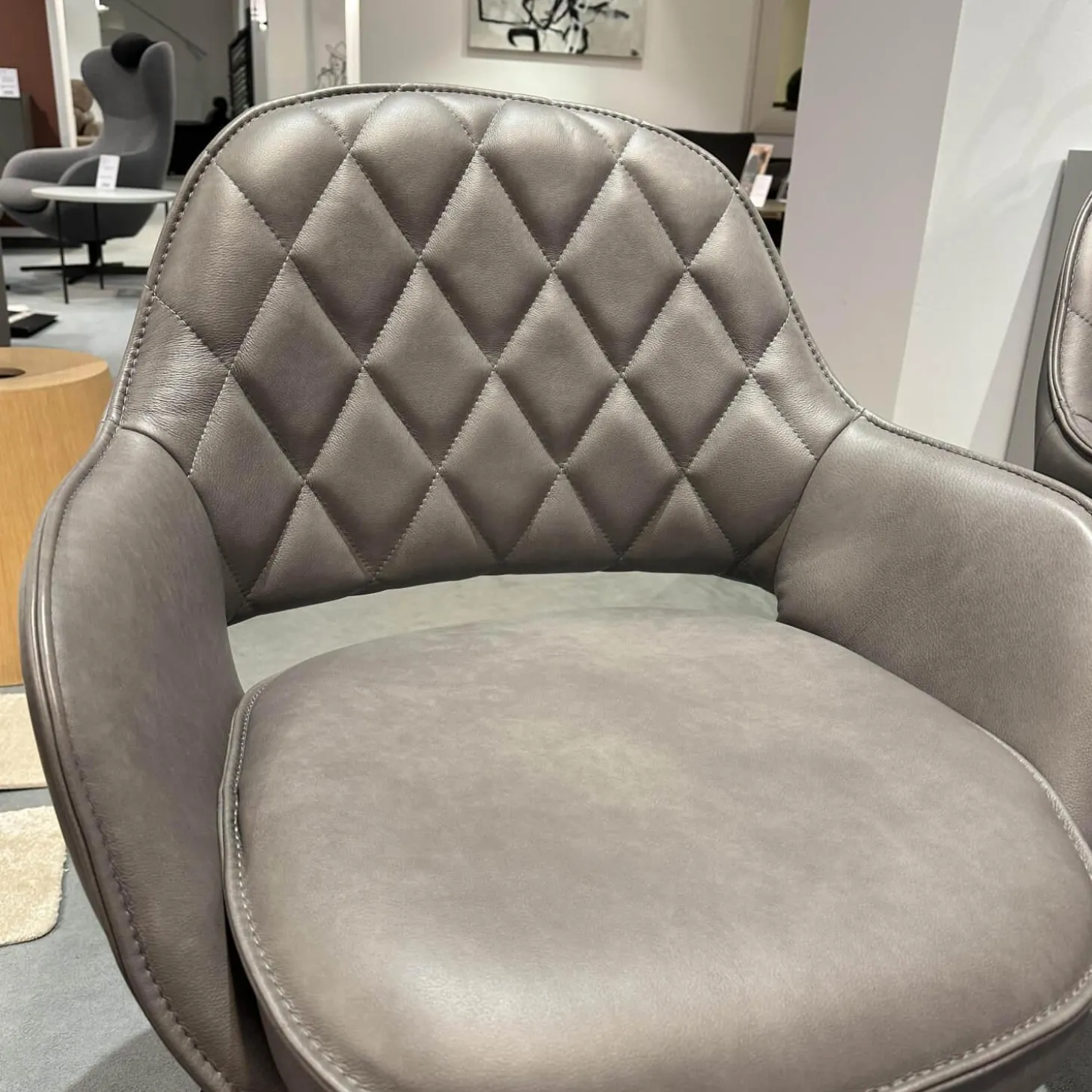 6er-Set Armlehnstuhl WK 708 Stoff JAB A91062 Rosa Und Leder Granada Steel Grau Drehgestell Schwarz