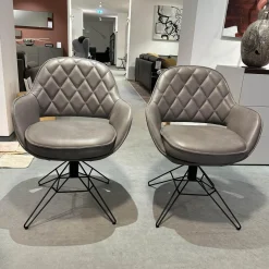 6er-Set Armlehnstuhl WK 708 Stoff JAB A91062 Rosa Und Leder Granada Steel Grau Drehgestell Schwarz