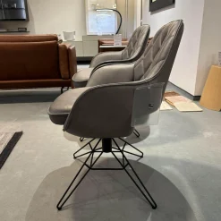 6er-Set Armlehnstuhl WK 708 Stoff JAB A91062 Rosa Und Leder Granada Steel Grau Drehgestell Schwarz