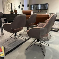 6er-Set Armlehnstuhl WK 708 Stoff JAB A91062 Rosa Und Leder Granada Steel Grau Drehgestell Schwarz