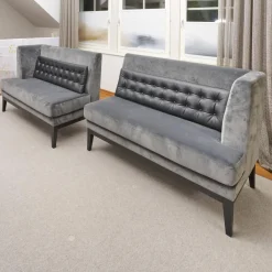 2er-Set Bank Polo Dining Stoff City Velvet Reloaded Grau Gestell Esche Schwarz Gebeizt Mit Vorstellkissen