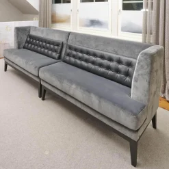 2er-Set Bank Polo Dining Stoff City Velvet Reloaded Grau Gestell Esche Schwarz Gebeizt Mit Vorstellkissen