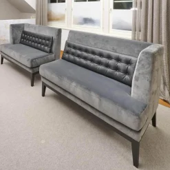 2er-Set Bank Polo Dining Stoff City Velvet Reloaded Grau Gestell Esche Schwarz Gebeizt Mit Vorstellkissen