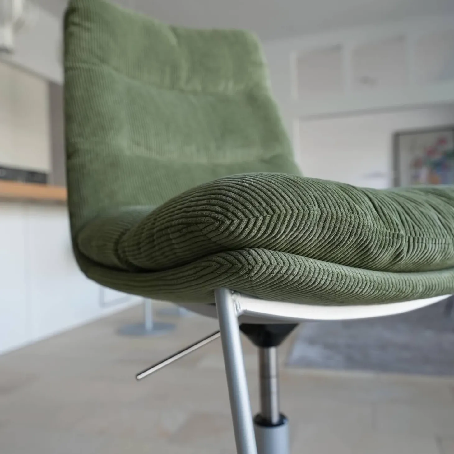 3er-Set Barhocker Arva Stoff Lisboa 24 Grün Säulengestell Runde Bodenplatte Struktur Schwarz M02 Silber Drehbar Mit Höhenverstellung