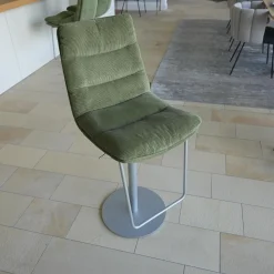 3er-Set Barhocker Arva Stoff Lisboa 24 Grün Säulengestell Runde Bodenplatte Struktur Schwarz M02 Silber Drehbar Mit Höhenverstellung