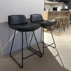 2er-Set Barhocker Caron Leder Senso 1000 Schwarz Gestell Epoxy Granite Anthrazit Matt