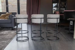 3er-Set Barhocker Drop Stoff 5018 Zement Ecru Grau Fuß Schwarz Pulverbeschichtet