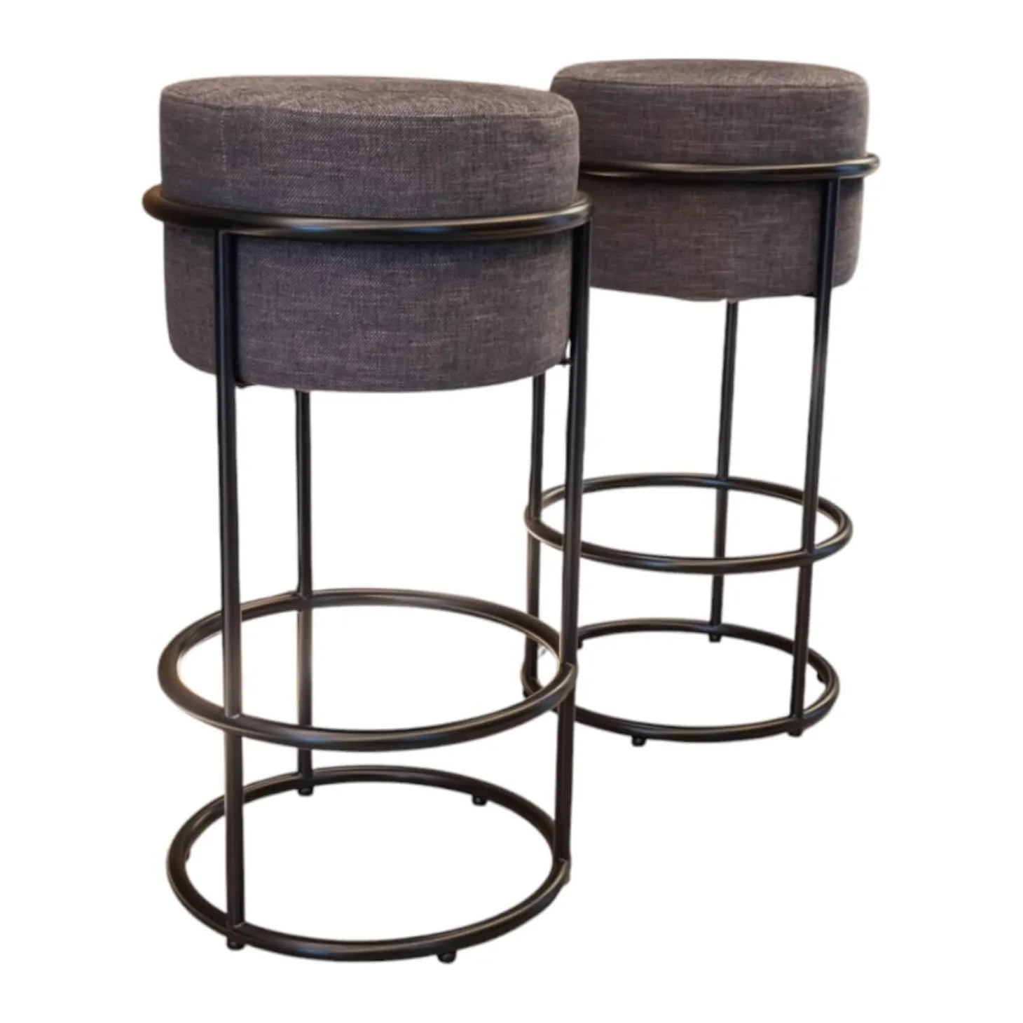 2er-Set Barhocker Drop Stoff 5027 Nougat Ecru Grau Füße Schwarz Pulverbeschichtet