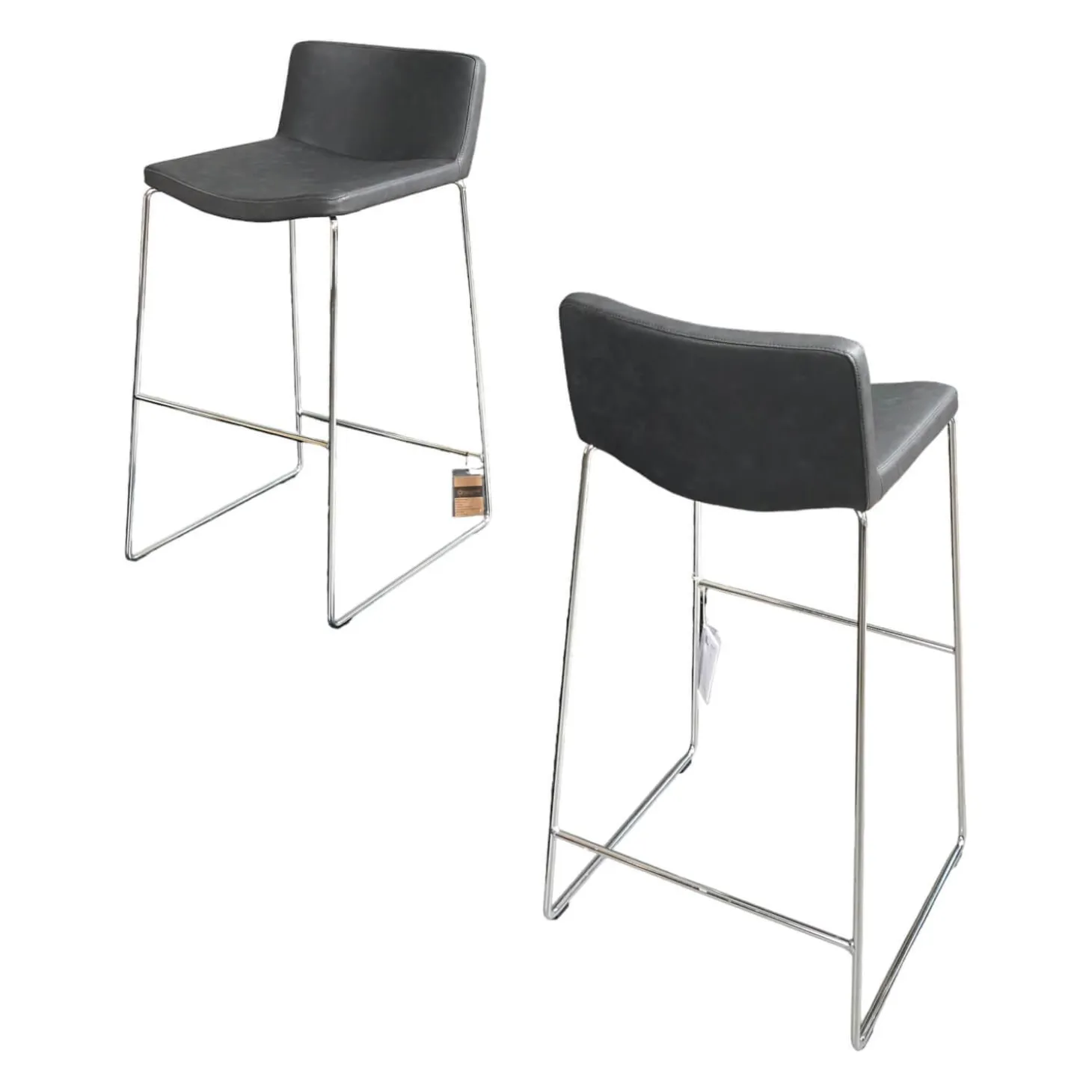 2er-Set Barhocker Wave Bezug Eco-Leder Schwarz Gestell Verchromt Inklusive Gleiter