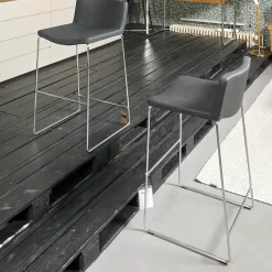 2er-Set Barhocker Wave Bezug Eco-Leder Schwarz Gestell Verchromt Inklusive Gleiter