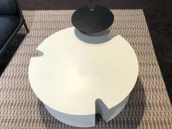 2er-Set Beistelltisch Nix Weiß Lackiert Kernleder Schwarz