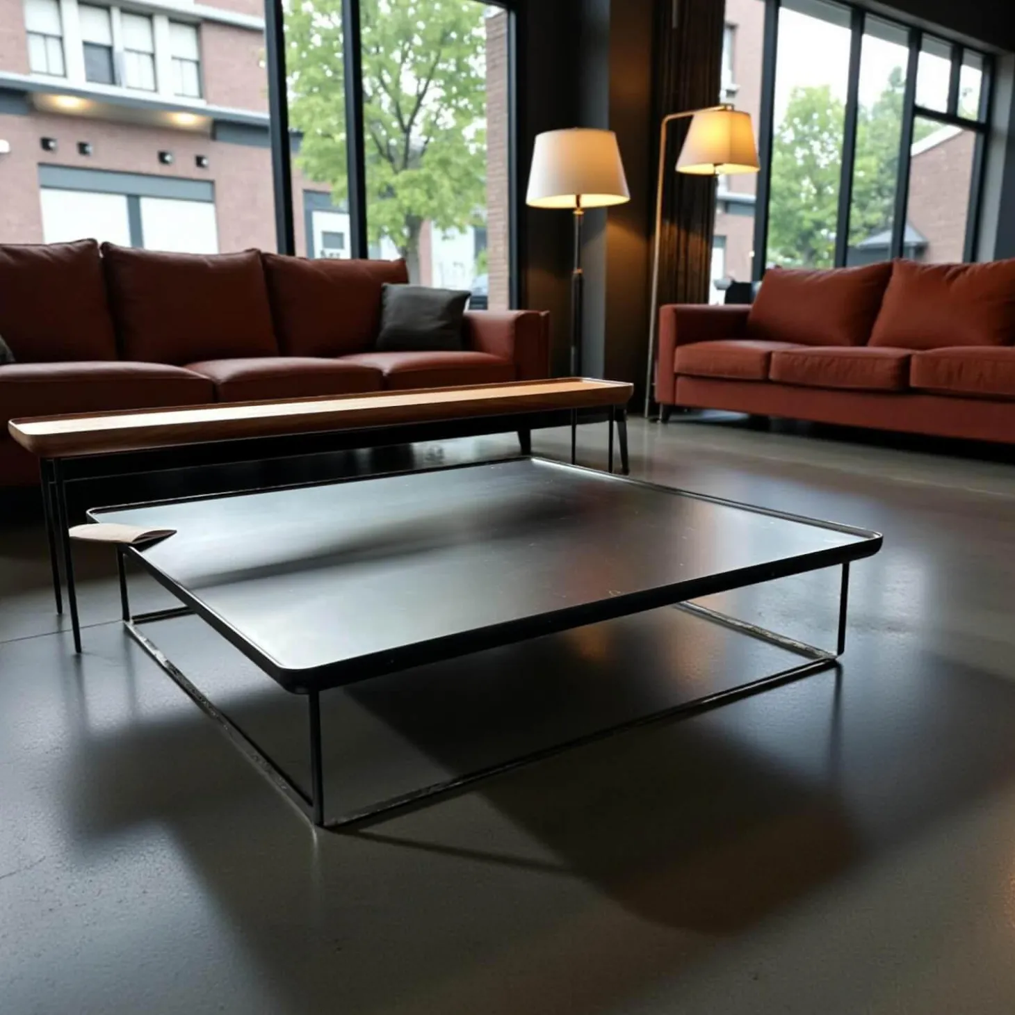 2er-Set Beistelltisch Torei Platte Amerikanischer Nussbaum Und Marmor Marquina Schwarz Gestell Metall Schwarz