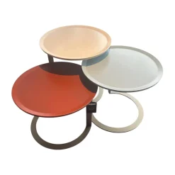 3er-Set Beistelltisch Trio Platte Lack High Hell Beige Medium Ocean Grau Low Maroon Braun Rot Metallgestell Bronze Look Schwarz