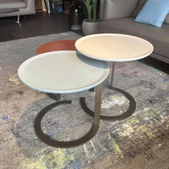 3er-Set Beistelltisch Trio Platte Lack High Hell Beige Medium Ocean Grau Low Maroon Braun Rot Metallgestell Bronze Look Schwarz