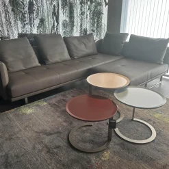 3er-Set Beistelltisch Trio Platte Lack High Hell Beige Medium Ocean Grau Low Maroon Braun Rot Metallgestell Bronze Look Schwarz